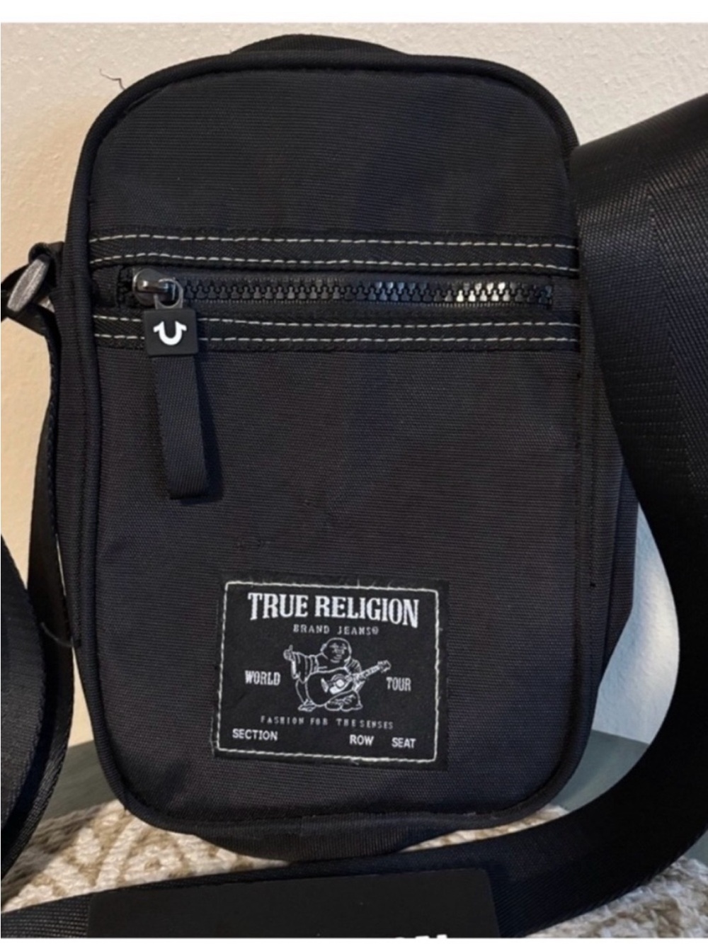 True Religion Black Compact Messenger Crossbody Bag